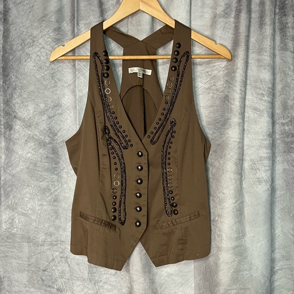 LUCY PARIS Brown Steam Punk Victorian Style Vest with Brass Look Buttons & Beads - Picture 10 of 14